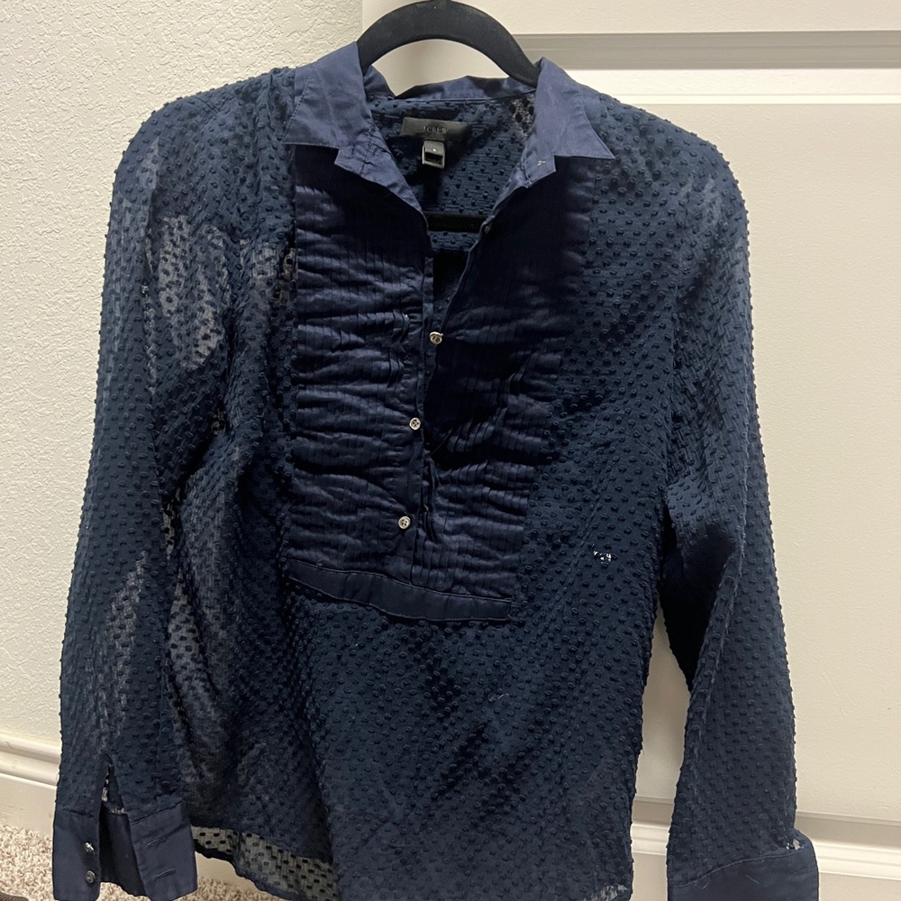 J. Crew Navy Textured Dot Button-Up Shirt